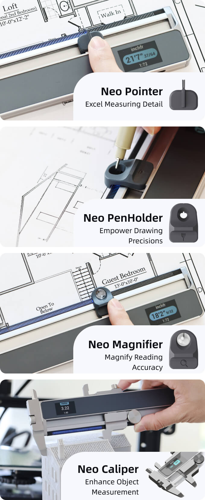 NeoRuler: Smart Digital Measuring Scale Ruler - HOZO Design